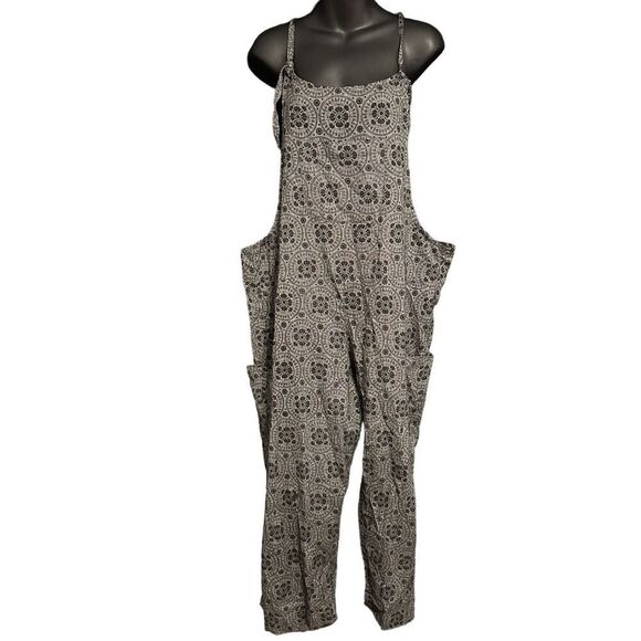 BEAUTIFUL Lakhays Boho Tie Overalls Linen-Like Medallion Wide Leg Lagenlook Ankl - Picture 1 of 9